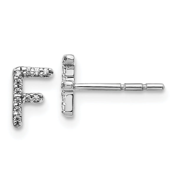 14K White Gold Lab Grown Diamond Letter F Initial Post Earrings