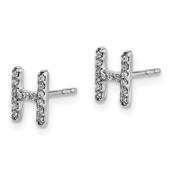 14K White Gold Lab Grown Diamond Letter Hnitial Post Earrings
