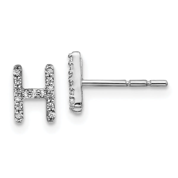 14K White Gold Lab Grown Diamond Letter Hnitial Post Earrings