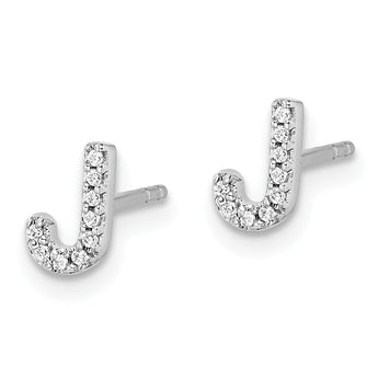 14K White Gold Lab Grown Diamond Letter J Initial Post Earrings