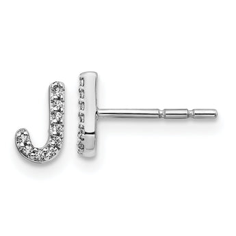 14K White Gold Lab Grown Diamond Letter J Initial Post Earrings
