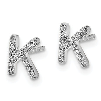 14K White Gold Lab Grown Diamond Letter K Initial Post Earrings