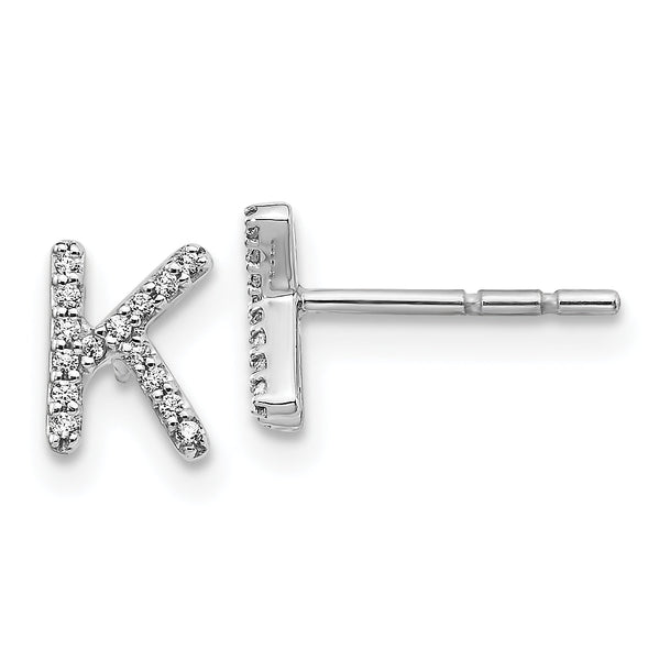 14K White Gold Lab Grown Diamond Letter K Initial Post Earrings