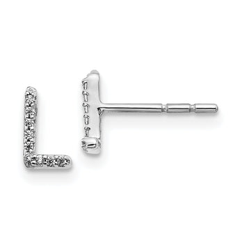 14K White Gold Lab Grown Diamond Letter L Initial Post Earrings