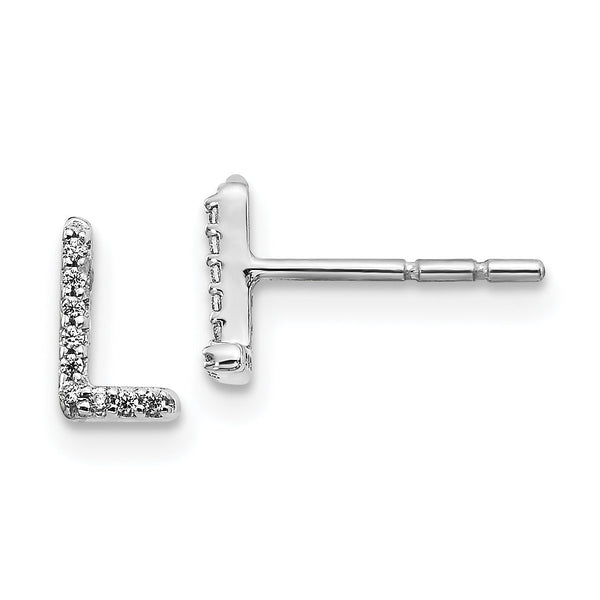 14K White Gold Lab Grown Diamond Letter L Initial Post Earrings