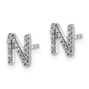 14K White Gold Lab Grown Diamond Letter N Initial Post Earrings