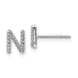 14K White Gold Lab Grown Diamond Letter N Initial Post Earrings