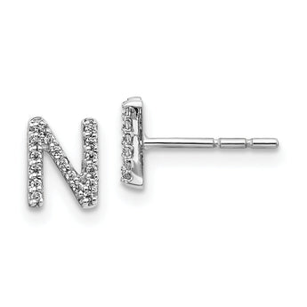 14K White Gold Lab Grown Diamond Letter N Initial Post Earrings