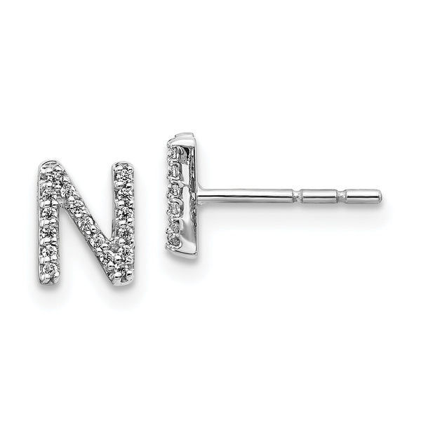 14K White Gold Lab Grown Diamond Letter N Initial Post Earrings