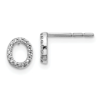 14K White Gold Lab Grown Diamond Letter O Initial Post Earrings
