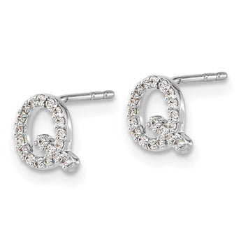 14K White Gold Lab Grown Diamond Letter Q Initial Post Earrings