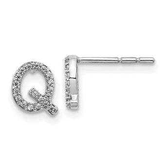 14K White Gold Lab Grown Diamond Letter Q Initial Post Earrings