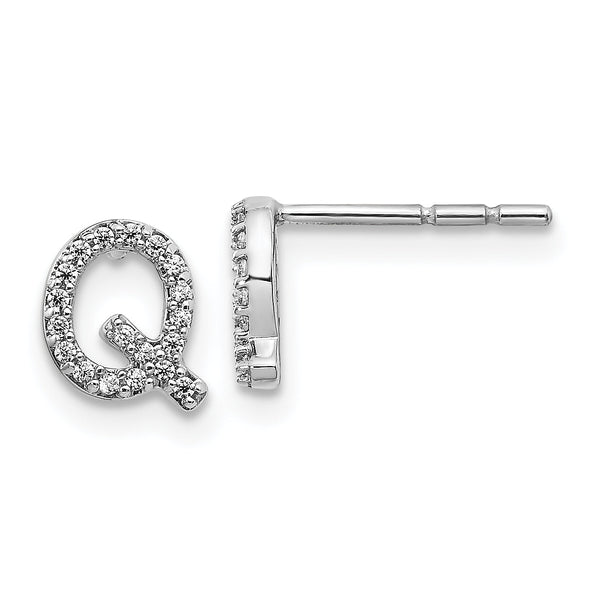 14K White Gold Lab Grown Diamond Letter Q Initial Post Earrings