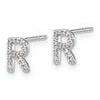 14K White Gold Lab Grown Diamond Letter R Initial Post Earrings