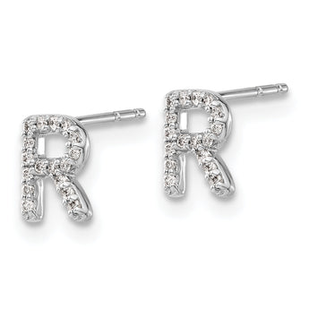 14K White Gold Lab Grown Diamond Letter R Initial Post Earrings