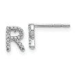 14K White Gold Lab Grown Diamond Letter R Initial Post Earrings