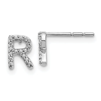 14K White Gold Lab Grown Diamond Letter R Initial Post Earrings