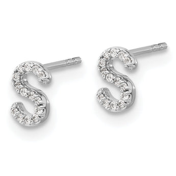 14K White Gold Lab Grown Diamond Letter S Initial Post Earrings