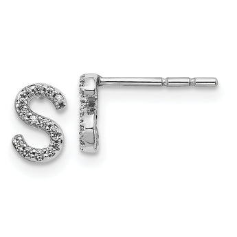 14K White Gold Lab Grown Diamond Letter S Initial Post Earrings