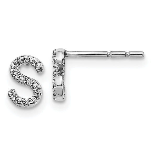 14K White Gold Lab Grown Diamond Letter S Initial Post Earrings