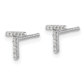 14K White Gold Lab Grown Diamond Letter T Initial Post Earrings