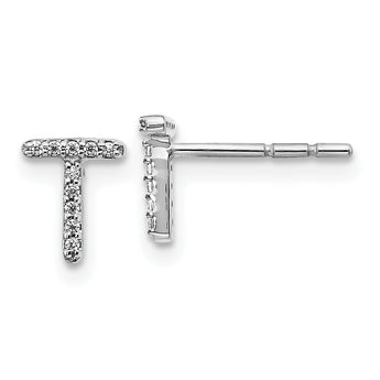 14K White Gold Lab Grown Diamond Letter T Initial Post Earrings