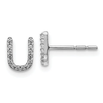 14K White Gold Lab Grown Diamond Letter U Initial Post Earrings