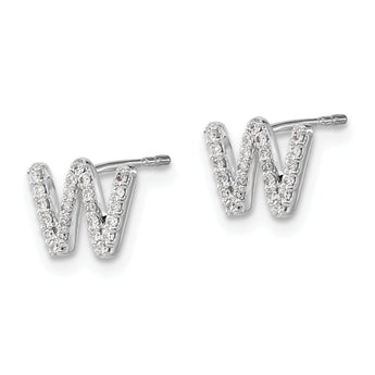 14K White Gold Lab Grown Diamond Letter W Initial Post Earrings