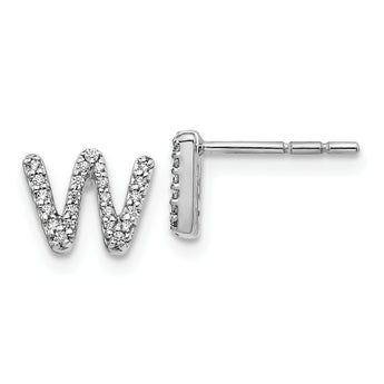 14K White Gold Lab Grown Diamond Letter W Initial Post Earrings