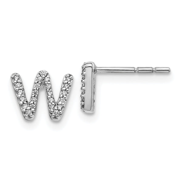 14K White Gold Lab Grown Diamond Letter W Initial Post Earrings