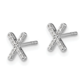 14K White Gold Lab Grown Diamond Letter X Initial Post Earrings