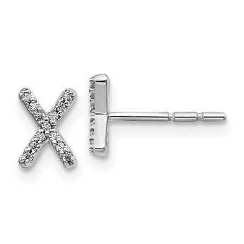 14K White Gold Lab Grown Diamond Letter X Initial Post Earrings