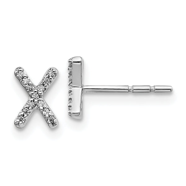 14K White Gold Lab Grown Diamond Letter X Initial Post Earrings