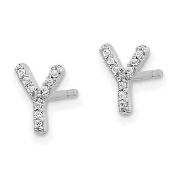 14K White Gold Lab Grown Diamond Letter Y Initial Post Earrings