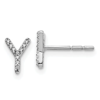 14K White Gold Lab Grown Diamond Letter Y Initial Post Earrings