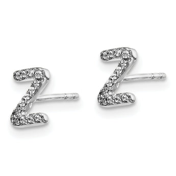 14K White Gold Lab Grown Diamond Letter Z Initial Post Earrings