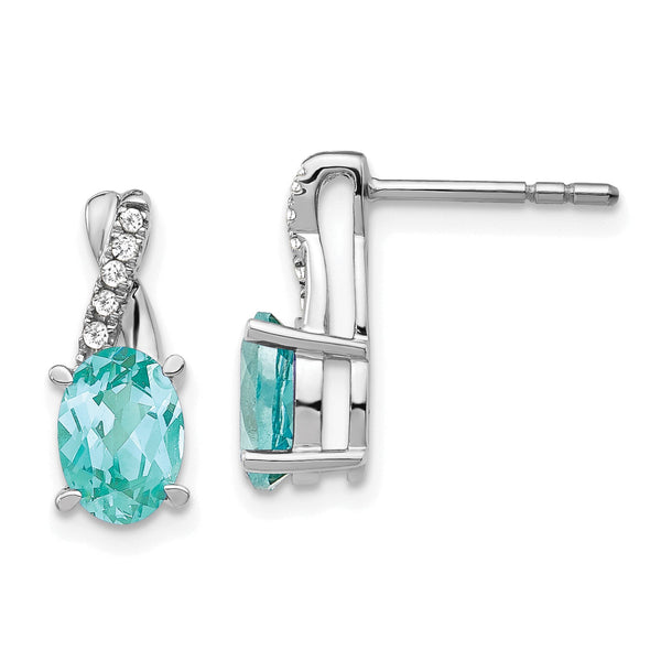 14k White Gold Lab Grown Diamond and Cr Paraiba Post Earrings