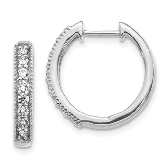 10k White Gold Diamond Milgrain Hinged Hoop Earrings