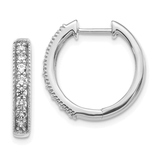 10k White Gold Diamond Milgrain Hinged Hoop Earrings