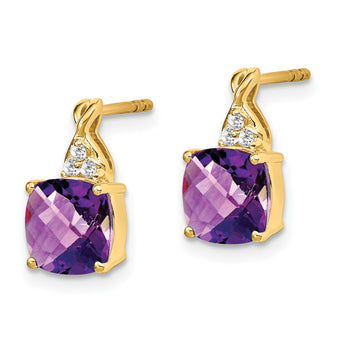 10k Checkerboard Amethyst and Diamond Earrings