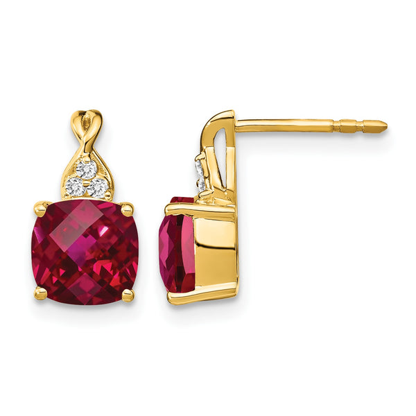 10k Checkerboard Created Ruby and Diamond Earrings - Birthstone Company