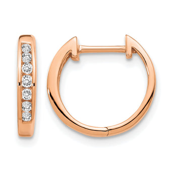 10k Rose Gold Polished Diamond Hinged Hoop Earrings - Birthstone Company