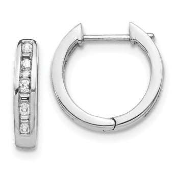 10k White Gold Round/Baguette Diamond Hinged Hoop Earrings