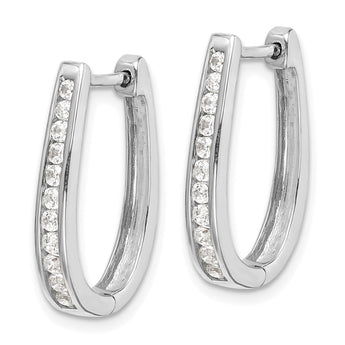 10k White Gold Diamond Oval Hinged Hoop Earrings