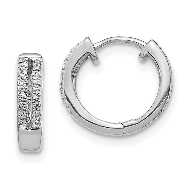 10k White Gold Diamond Hinged Round Hoop Earrings