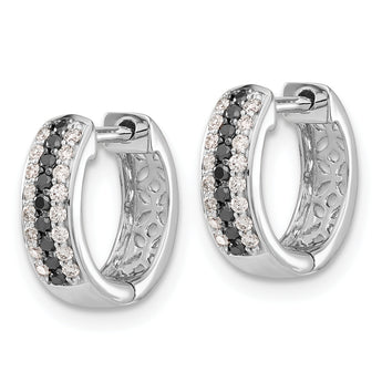 10k White Gold Black and White Diamond Hinged Hoop Earrings