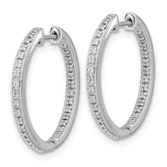 10k White Gold Polished Diamond In/Out Hinged Hoop Earrings