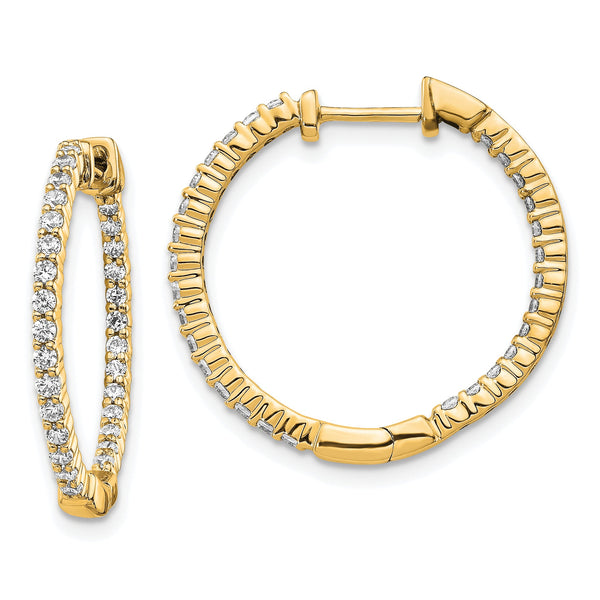 10k Gold Polished Diamond In/Out Hinged Hoop Earrings
