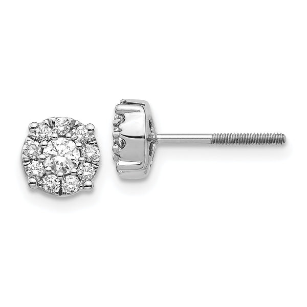 14K White Gold Lab Grown Diamond Cluster Screwback Post Earrings