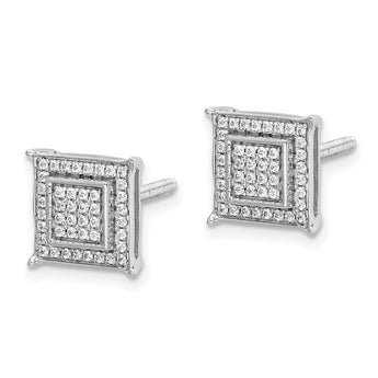 10k White Gold Diamond Small Double Square Bezel Post Earrings